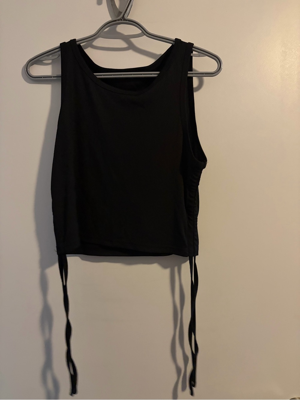 SHEIN Black Ribbed Tank with Side Drawstrings